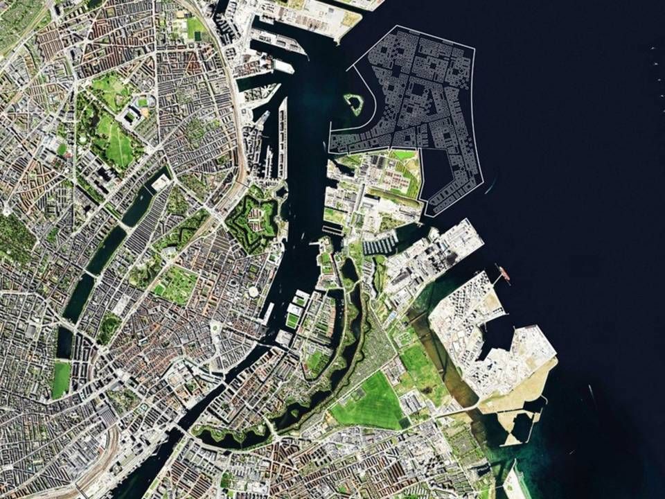Transportministeriets projekttegning af Lynetteholmens placering ud for København. | Foto: Transportministeriet / PR