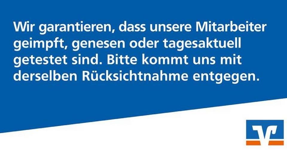 Plakat der Volksbank Hessen zur 3G-Pflicht für Kunden. | Foto: Volksbank Mittelhessen