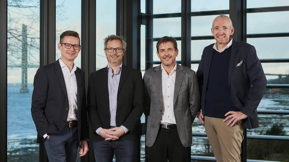 Fra venstre: Mark Frihagen, adm. direktør i Unit IT, Johnnie Krewald, COO i Solvo it, Flemming Larsen, adm. direktør i Solvo it, og Jan Ladefoged, CFO i Unit IT. | Foto: Unit IT/PR