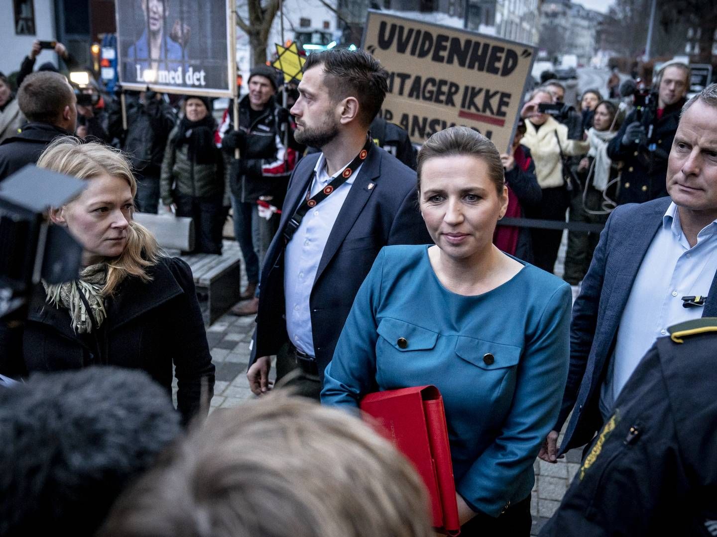 Mette Frederiksen ankom i morges til Retten på Frederiksberg, hvor hun afhøres af Minkkommissionen. | Foto: Mads Claus Rasmussen