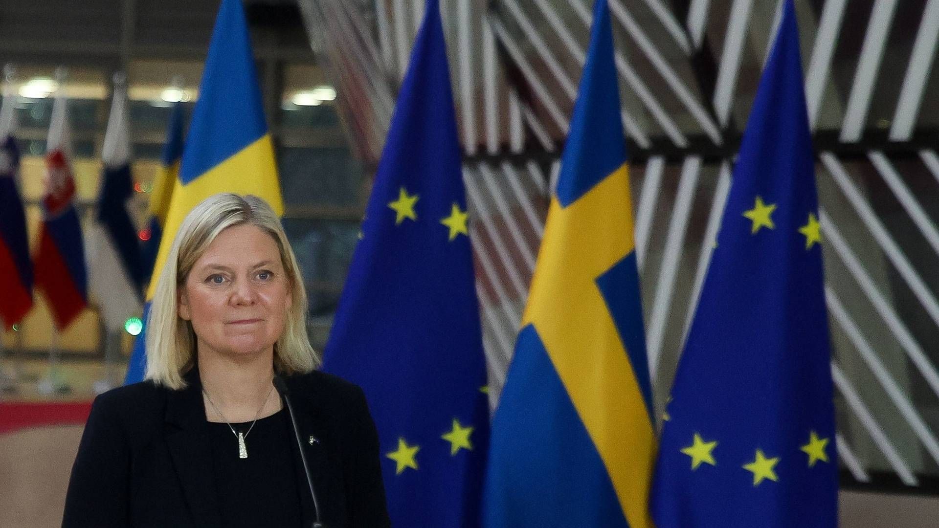 Sveriges statsminister Magdalena Andersson meddelte 3. februar, at Sverige dropper coronarestriktioner 9. februar. | Foto: ARIS OIKONOMOU/AFP / AFP