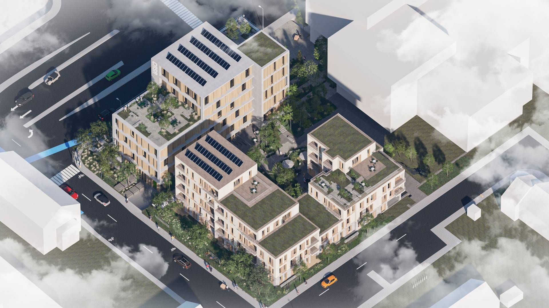 Stueetagen i det kommende Casa-byggeri vil bl.a. rumme grønne områder og caféer. | Foto: PR-visualisering