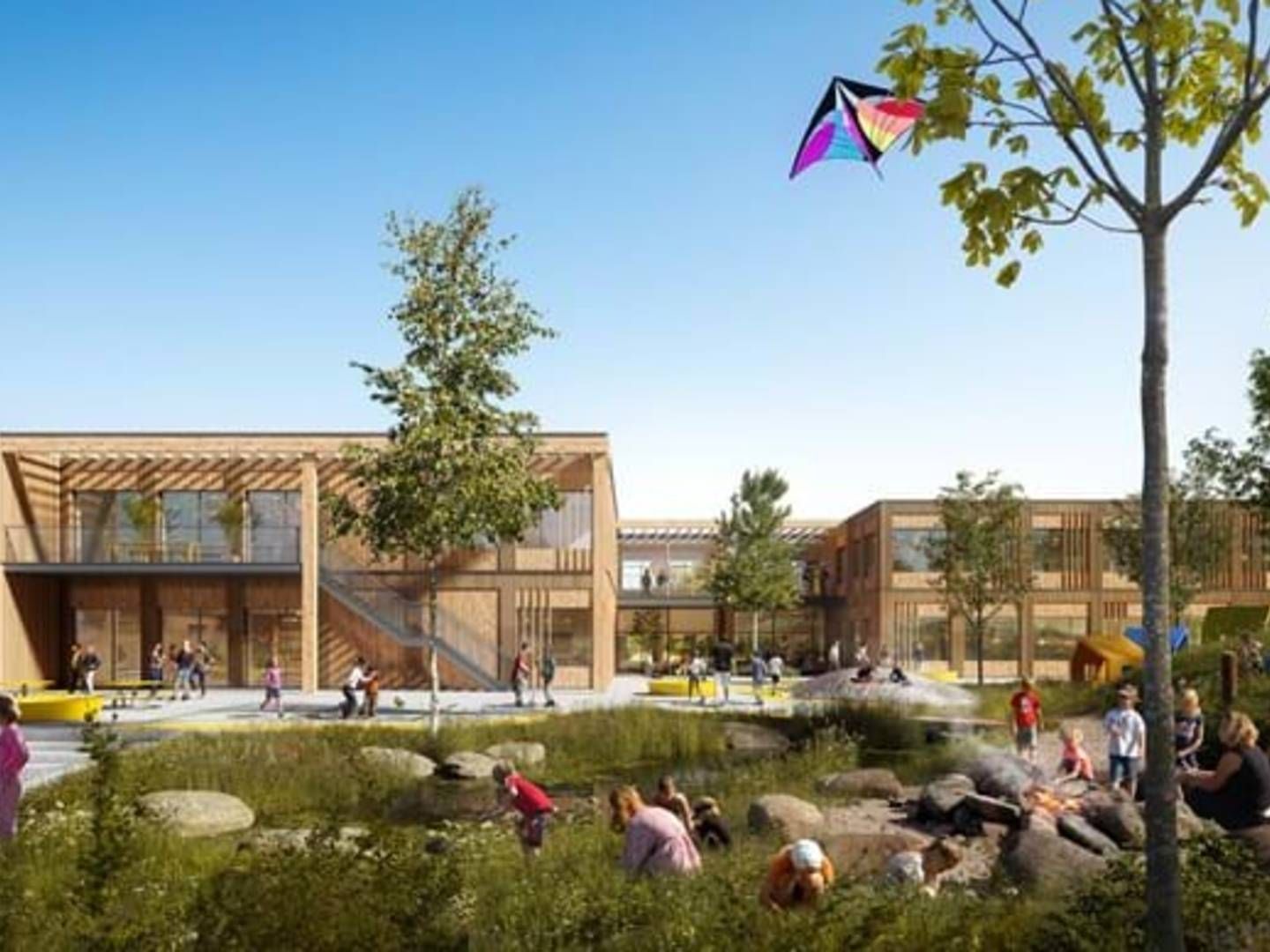 Visualisering af den nye skole beliggende i Gellerup vest for Aarhus, som efter planen skal stå klar til skolestart i 2025. | Foto: PR / Aart Architects