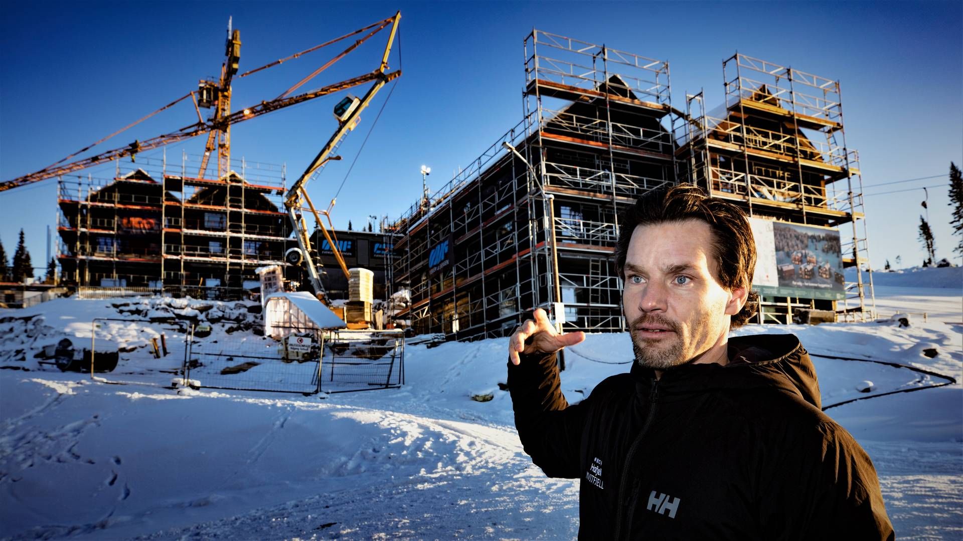 MOT HIMMELEN: Det bygges stadig ut i Hafjell takket være Anders Buchardt og AB Invest. På bildet ser vi det neste byggetrinnet til Favn-prosjektet, som stammer fra et samarbeid mellom Buchardt og Aksel Lund Svindal. | Foto: Geir Olsen