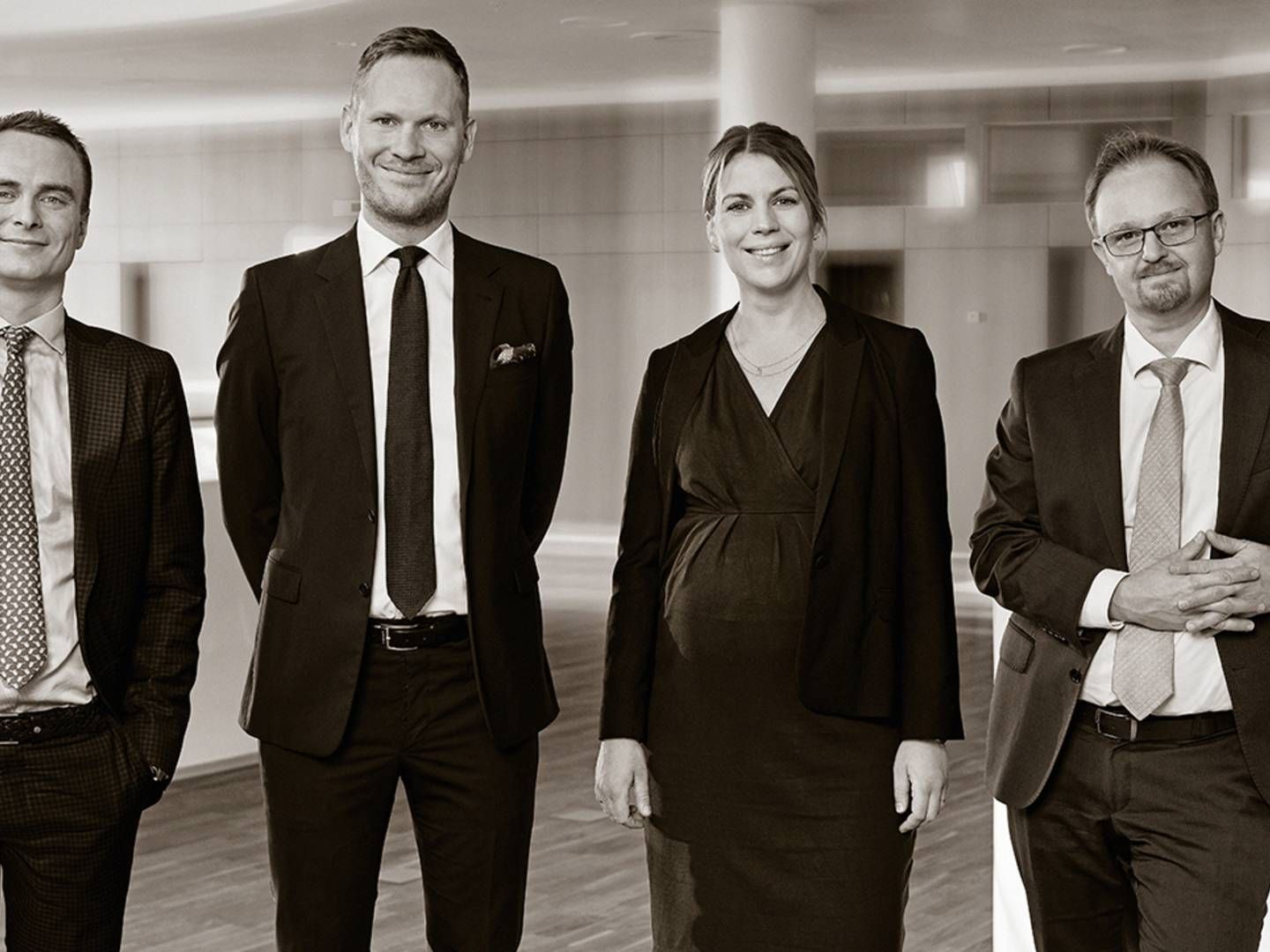 Fra venstre: Emil Spurr Madsen, Peter Helbo Langsted, Maria Schmiegelow og Rune Halkjær Ebbesen. | Foto: Horten / PR