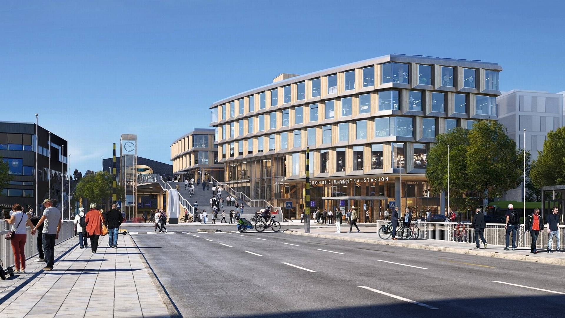 NYTT KOLLEKTIVKNUTEPUNKT: Det nye terminalbygget med kommersielle arealer er blant prosjektene i Nye Trondheim S der det kommer 200 nye boliger og 20.000 kvadratmeter næring. | Foto: Arkitema