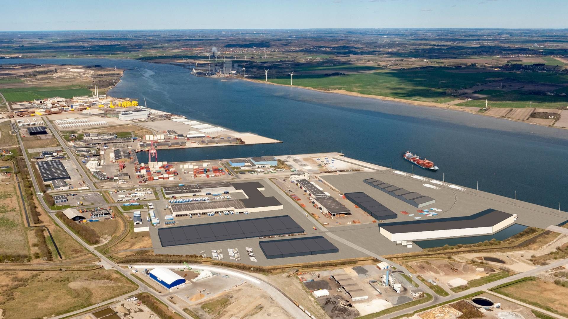 Visualisering af den nye logistikudbygning hos Port of Aalborg. | Foto: Port of Aalborg / PR