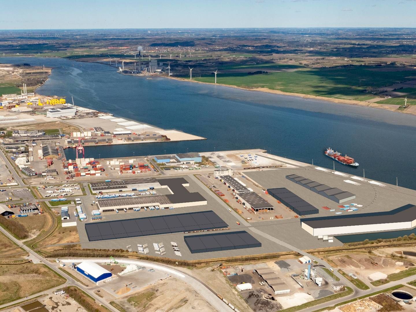 Visualisering af den nye logistikudbygning hos Port of Aalborg. | Foto: Port of Aalborg / PR