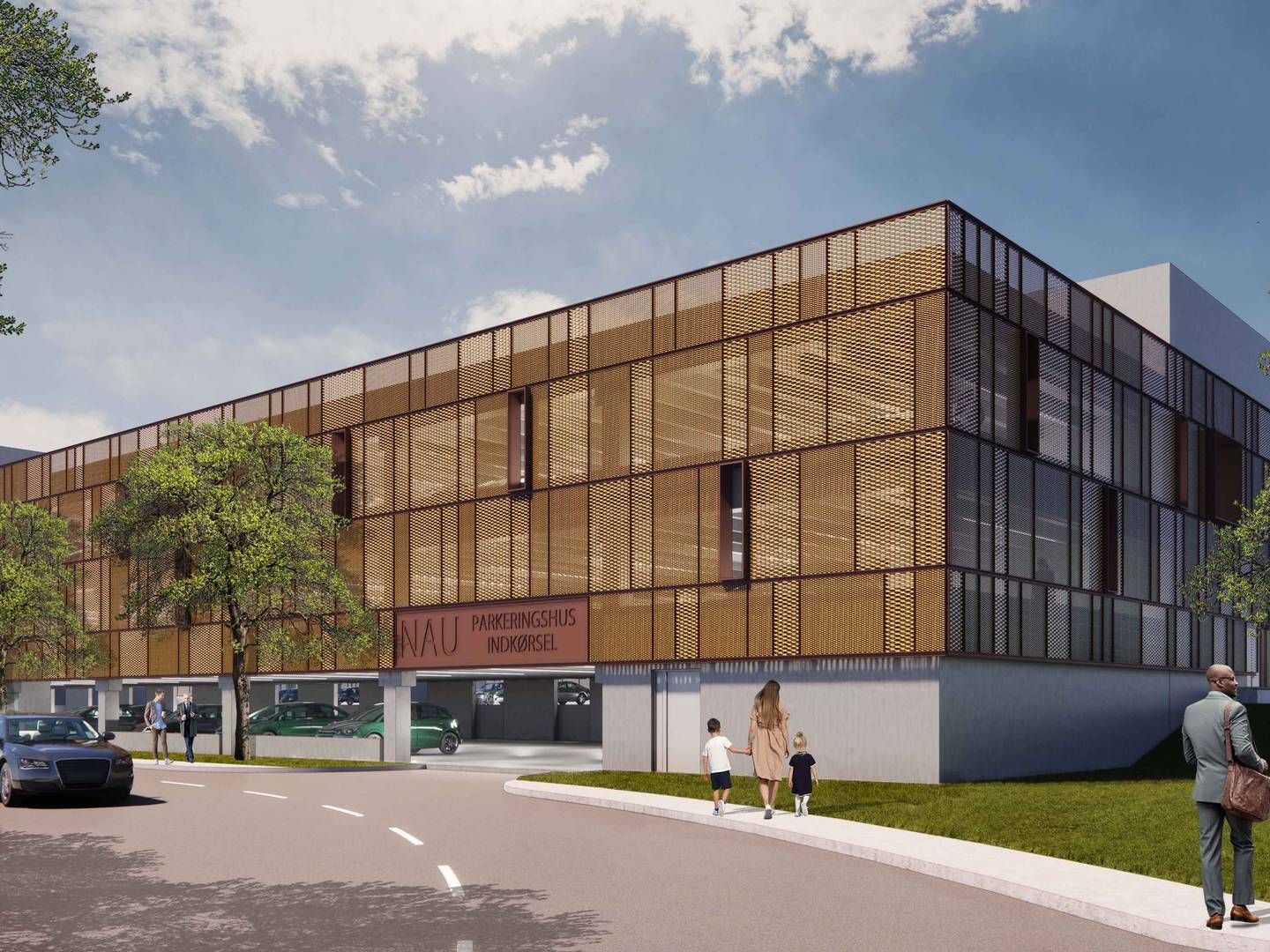 Det nye parkeringshus bliver placeret tæt på hospitalets hovedindgang. | Foto: PR-visualisering / Link Arkitektur