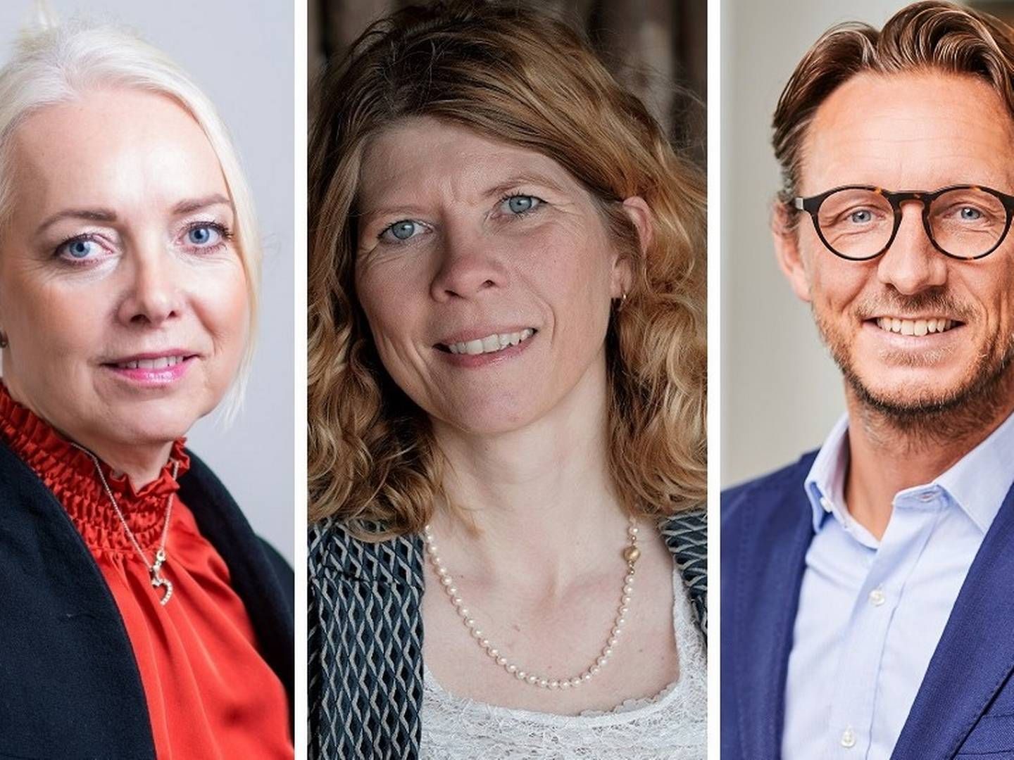 Lene Juel, stifter af Paragraf Plus (tv.), Berit Møller Lenschow, stifter af Erstatningsretten, og Jens Bang Liebst, stifter af Aumento, er alle med i ny mentorordning. | Foto: PR