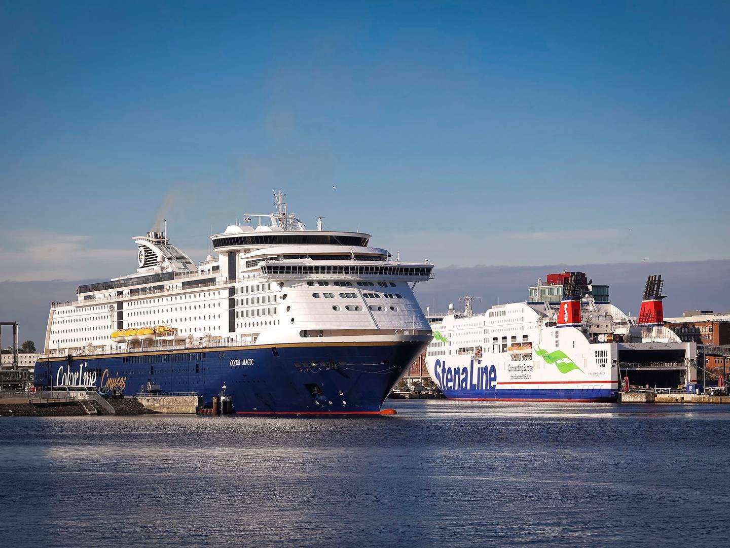 Skib fra Color Line i havnen i Kiel. | Foto: Christian Charisius/AP/Ritzau Scanpix