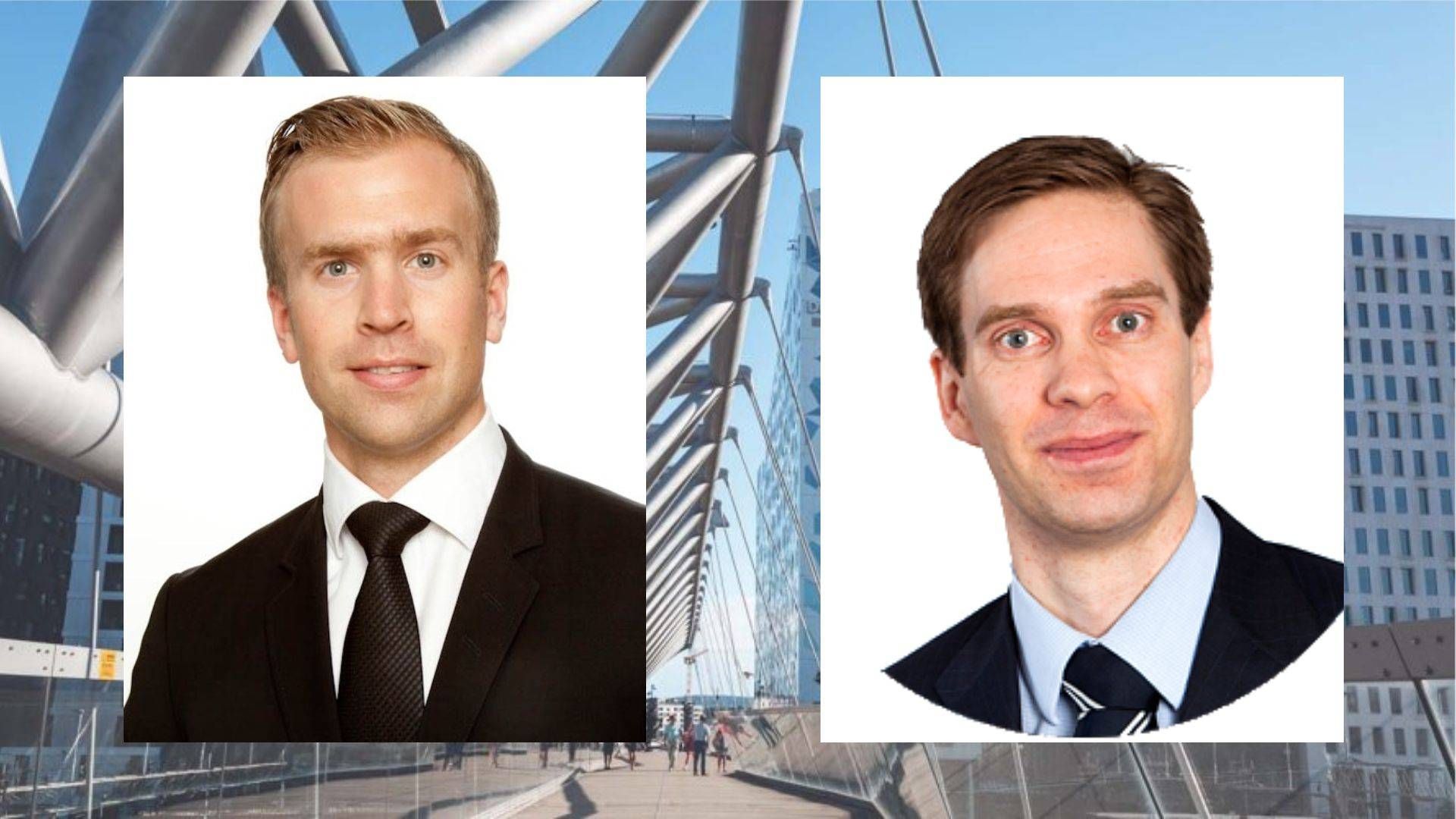 Bankanalytikerne Joakim Svingen (t.v.) i Arctic Sceurities og Nils Christian Øyen i Sparebank 1 Markets.