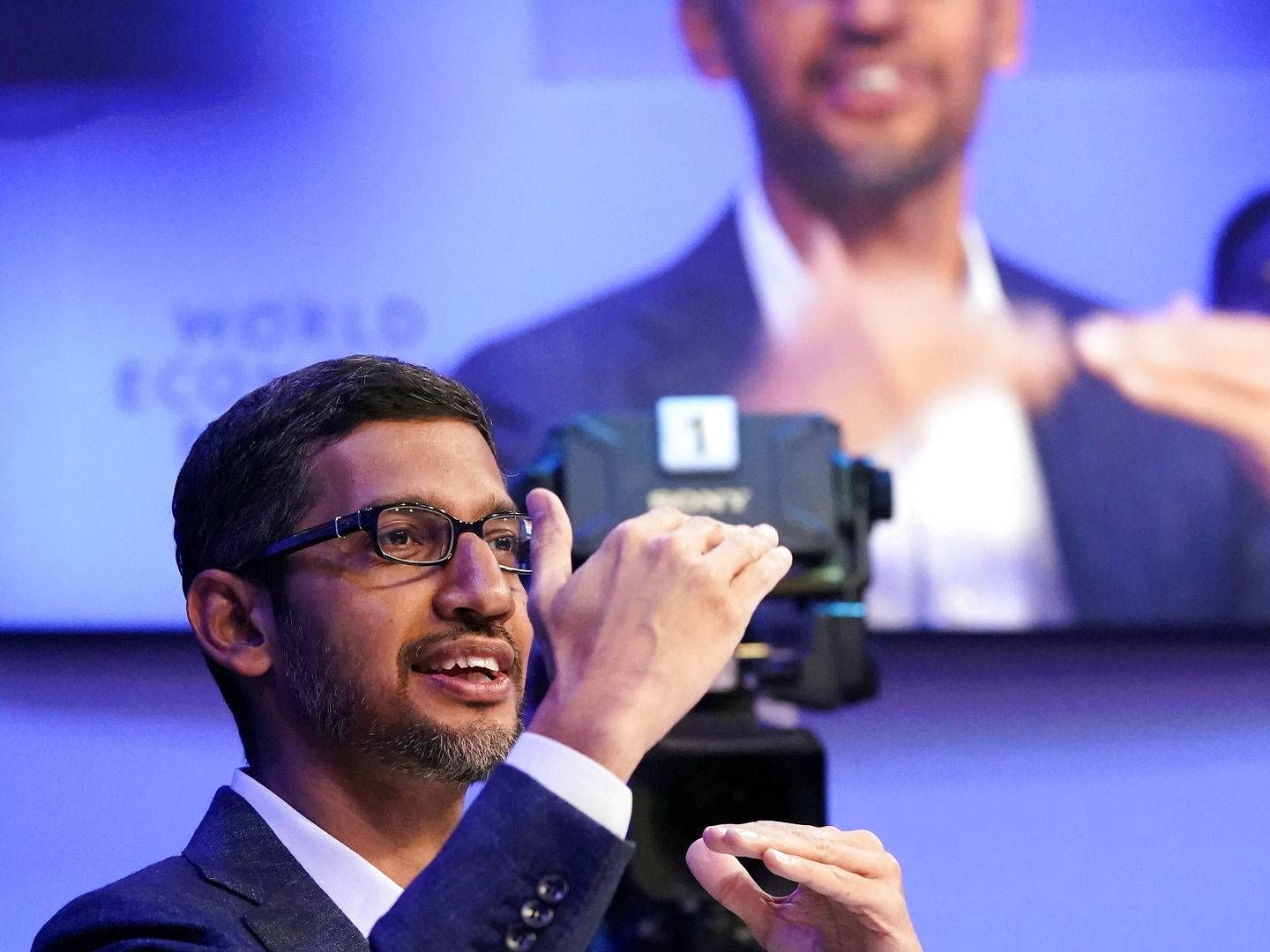 Google-ejeren Alphabets topchef, Sundar Pichai under et møde i World Economic Forum i 2020. | Foto: Denis Balibouse/Reuters/Ritzau Scanpix