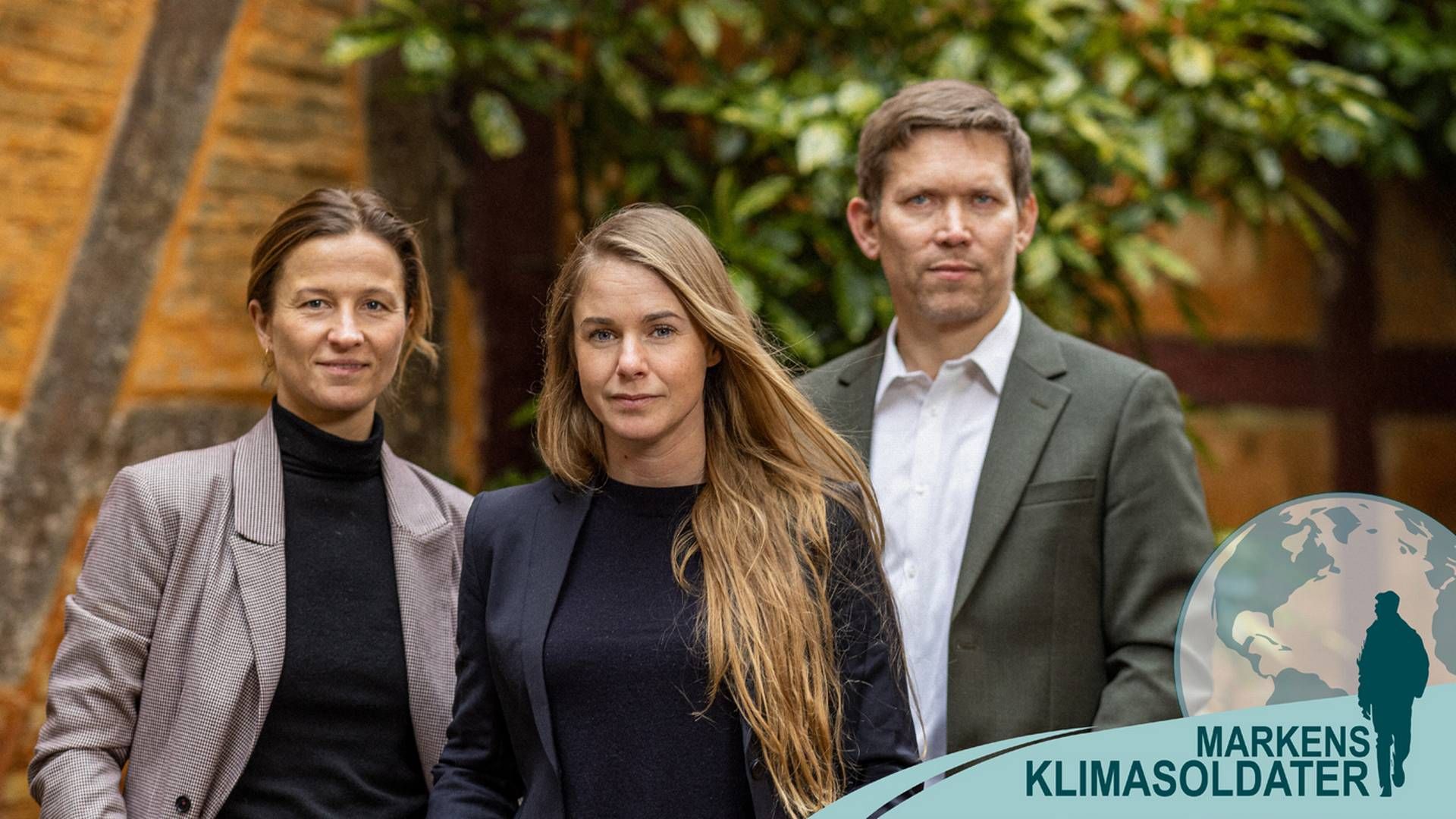 Fra venstre: Julie Fahler (medstifter), Ida Boesen (medstifter) og Simon Haldrup (adm. direktør) udgør ledelsen i Agreena, der for nylig rejste 150 mio. kr. i en kapitalrunde. | Foto: PR/Agreena, grafik: Peter Thomsen