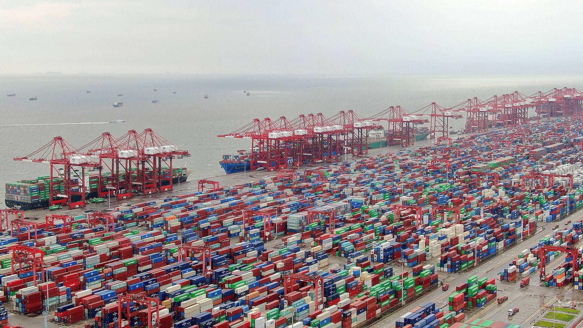 Havnen i Shanghai cementerede sin position som verdens største i 2021. | Foto: Xu Congjun/AP/Ritzau Scanpix