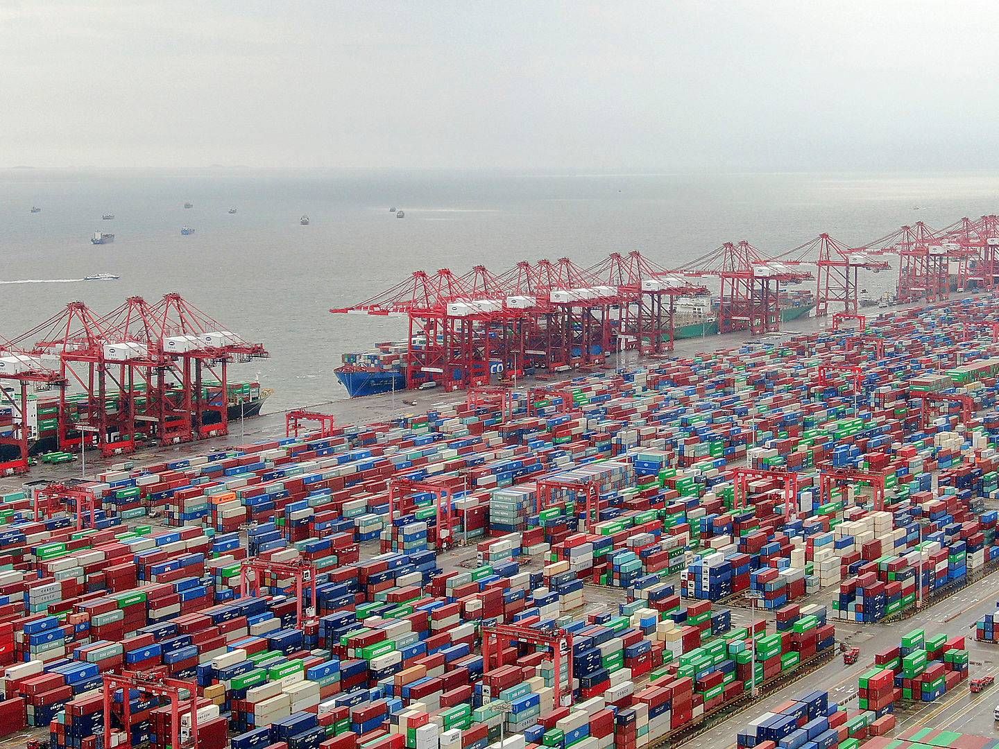 Havnen i Shanghai cementerede sin position som verdens største i 2021. | Foto: Xu Congjun/AP/Ritzau Scanpix
