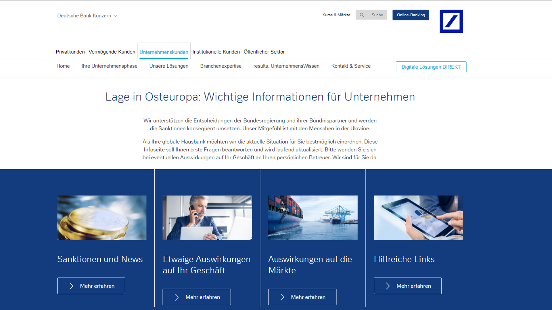 Info-Webseite der Deutschen Bank. | Foto: Screenshot FinanzBusiness