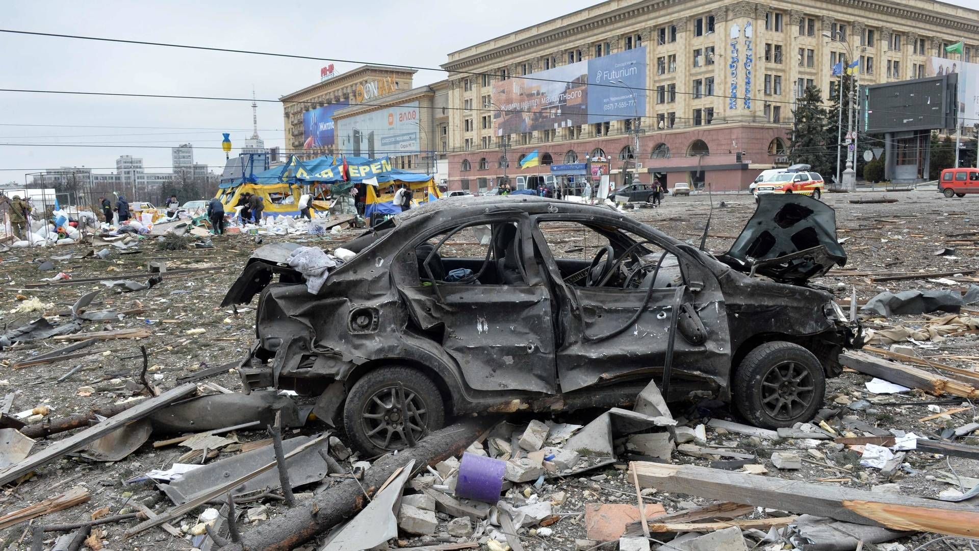 Ødelæggelserne er store i den ukrainske by Kharkiv. | Foto: SERGEY BOBOK/AFP / AFP