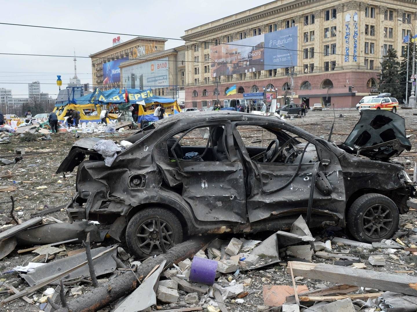 Ødelæggelserne er store i den ukrainske by Kharkiv. | Foto: SERGEY BOBOK/AFP / AFP