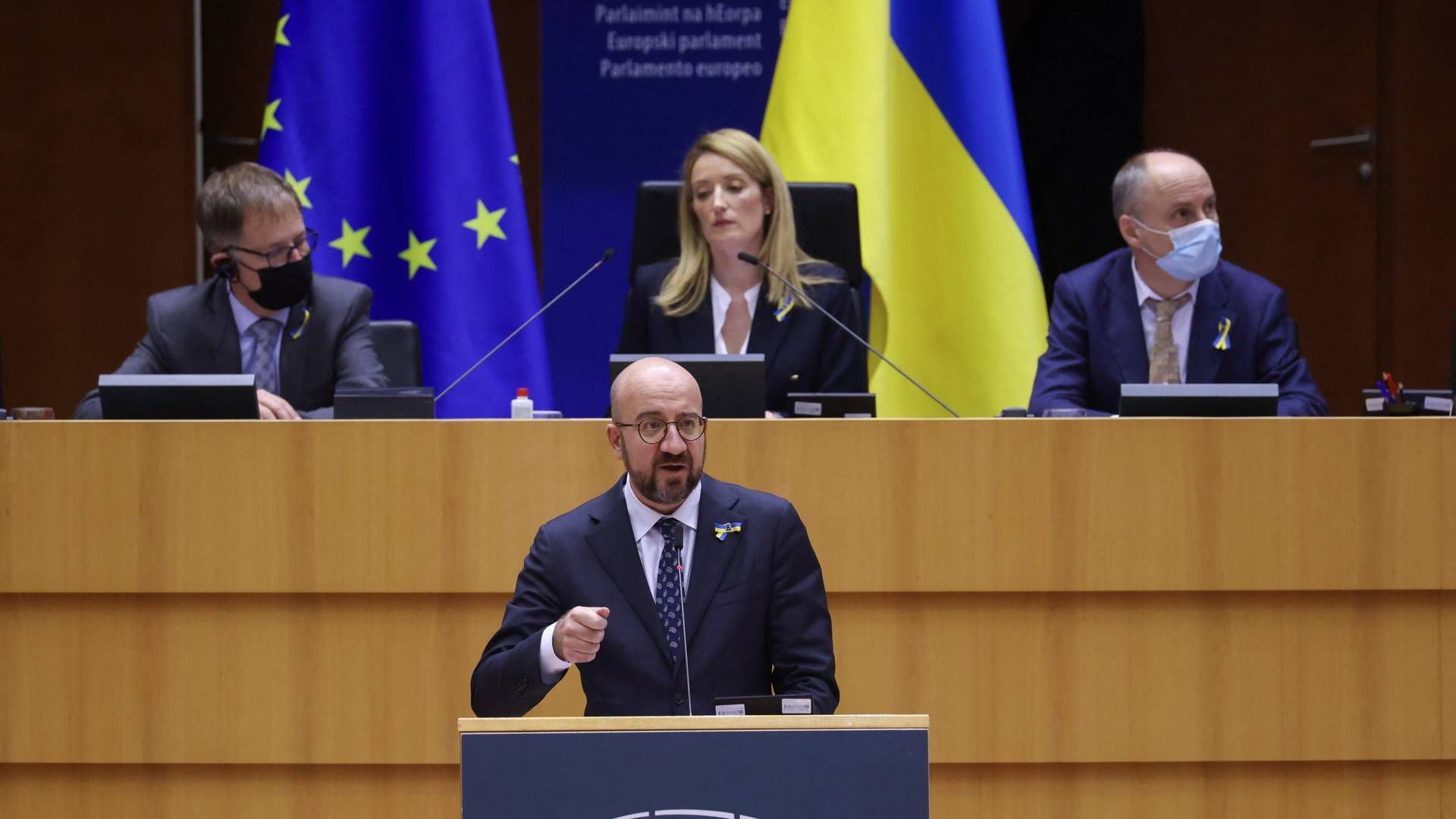 "Det bliver svært. Vi ved, at der er mange forskellige synspunkter i Europa," siger EU-præsident Charles Michel om Ukraines ansøgning om medlemskab. | Foto: Yves Herman/REUTERS / X00380