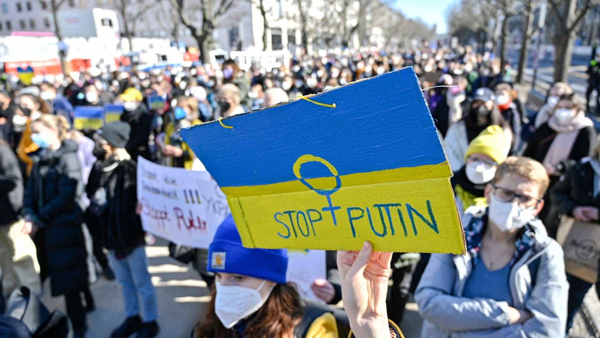 Der er stor folkelig modstand mod krigen i Ukraine i store del af verden. | Foto: JOHN MACDOUGALL/AFP / AFP