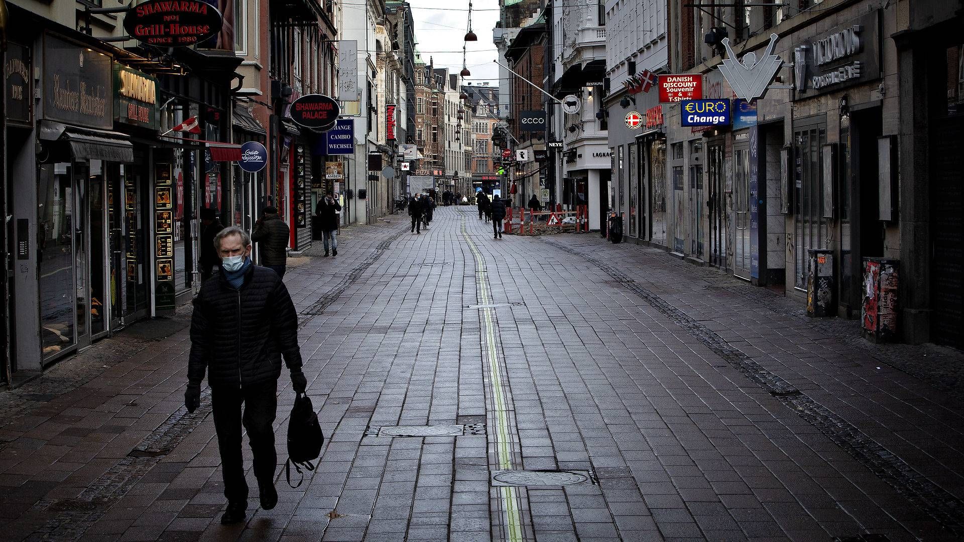 Under coronapandemien var der ikke mange turister på Strøget i Købehavn, som har kæmpet med tomme butikslokaler. | Foto: Martin Lehmann/Ritzau Scanpix