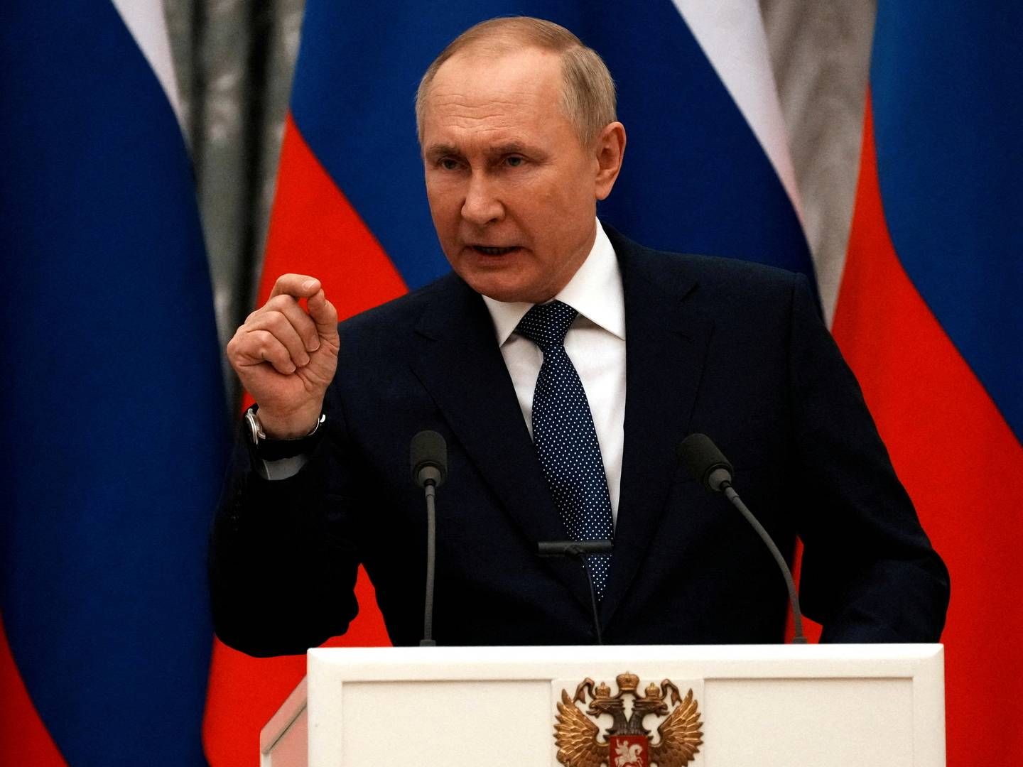 Fra toppen af den russiske regering har præsident Putin af flere gange tordnet mod vestlige staters, virksomheders og kulturinstitutioners sanktioner mod landet. | Foto: POOL/REUTERS / Ritzau Scanpix