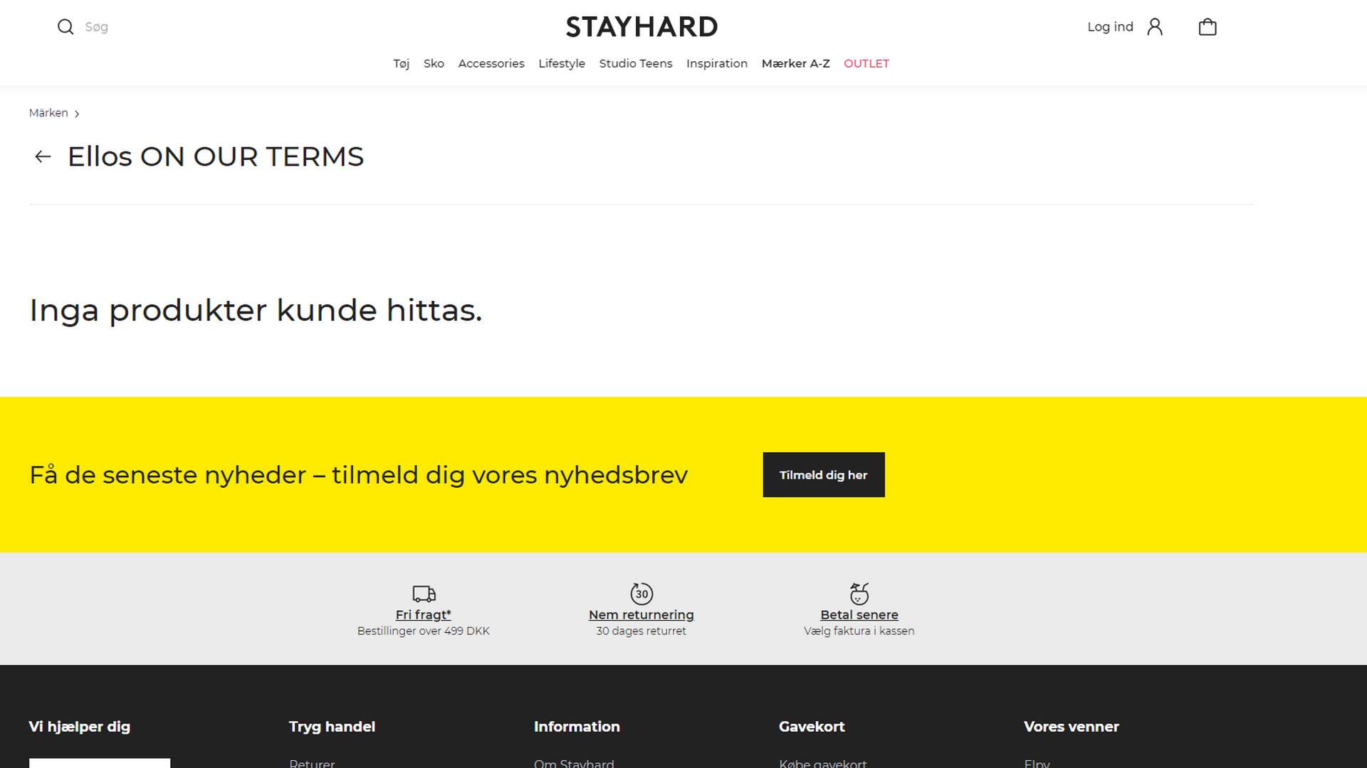 På Ellos' danske hjemmeside er der helt lukket ned for køb af Stayhards tøj. | Foto: Screenshot
