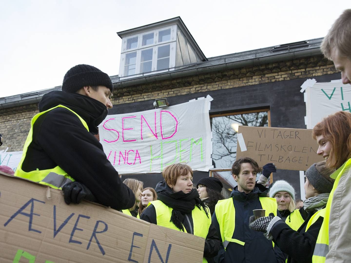 I 2019 protesterede studerende på Den Danske FIlmskole bl.a. over bortvisningen af Arne Bro, og at uddannelsen var for akademisk. | Foto: Thomas Borberg