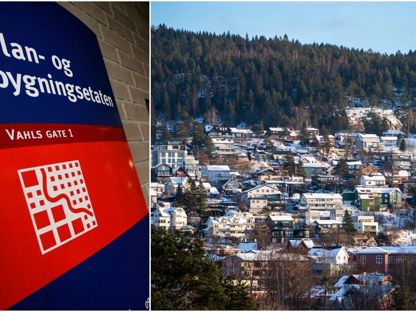 FRISTEN UTE: PBE i Oslo har fått inn mange høringssvar i forbindelse med revidert småhusplan. | Foto: Erlend Aas/NTB og Håkon Mosvold Larsen/NTB. Collage: EiendomsWatch