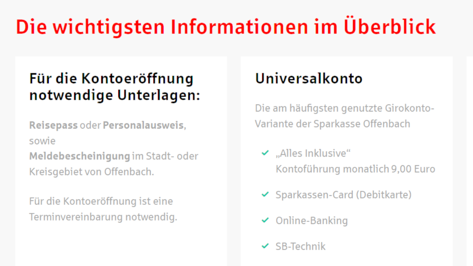 Die Konditionen des Universalkontos der Sparkasse Offenbach | Foto: Screenshot FinanzBusiness