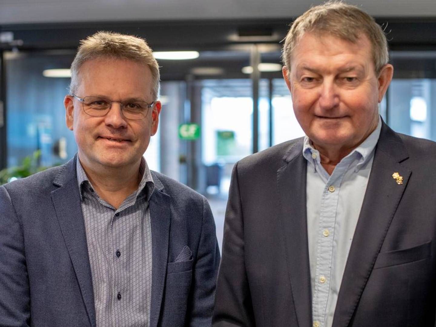 Torben B. Pedersen (tv) ser ud til at blive den nye bestyrelsesformand for GF Forsikring, hvor han tager over efter Jens-Peter Riis Jensen (th), der tirsdag meldte sin afgang. | Foto: GF