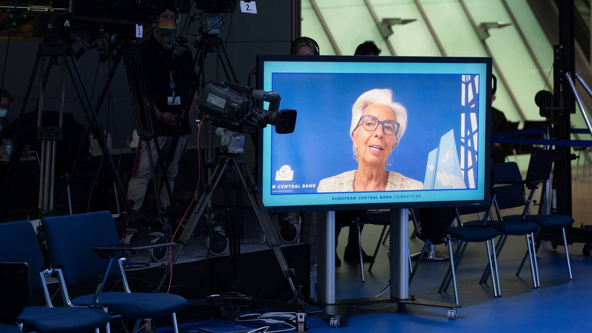 Christine Lagarde auf der Pressekonferenz der EZB nach der jüngsten Zinssitzung am 14. April. | Foto: picture alliance / Xinhua News Agency | ECB