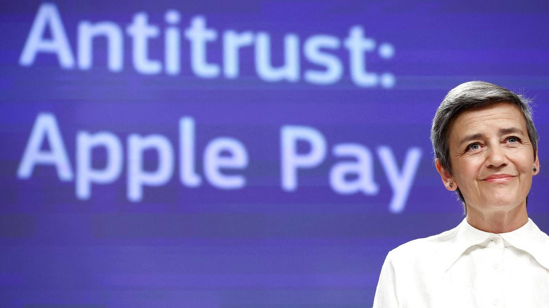 Margrethe Vestager på pressemøde i Bruxelles, hvor EU beskylder Apple for at bryde konkurrenceregler. | Foto: Kenzo Tribouillard/AFP/Ritzau Scanpix