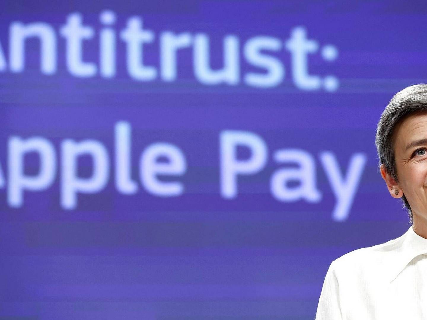 Margrethe Vestager på pressemøde i Bruxelles, hvor EU beskylder Apple for at bryde konkurrenceregler. | Foto: Kenzo Tribouillard/AFP/Ritzau Scanpix