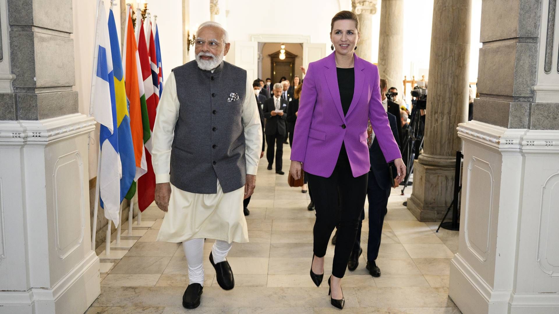 Indiens premierminister, Narendra Modis, officielle besøg i Danmark skal gerne udmønte sig i øget eksport af blandt andet vandteknologi. Her er Modi sammen med Mette Frederiksen på Christiansborg. | Foto: Philip Davali