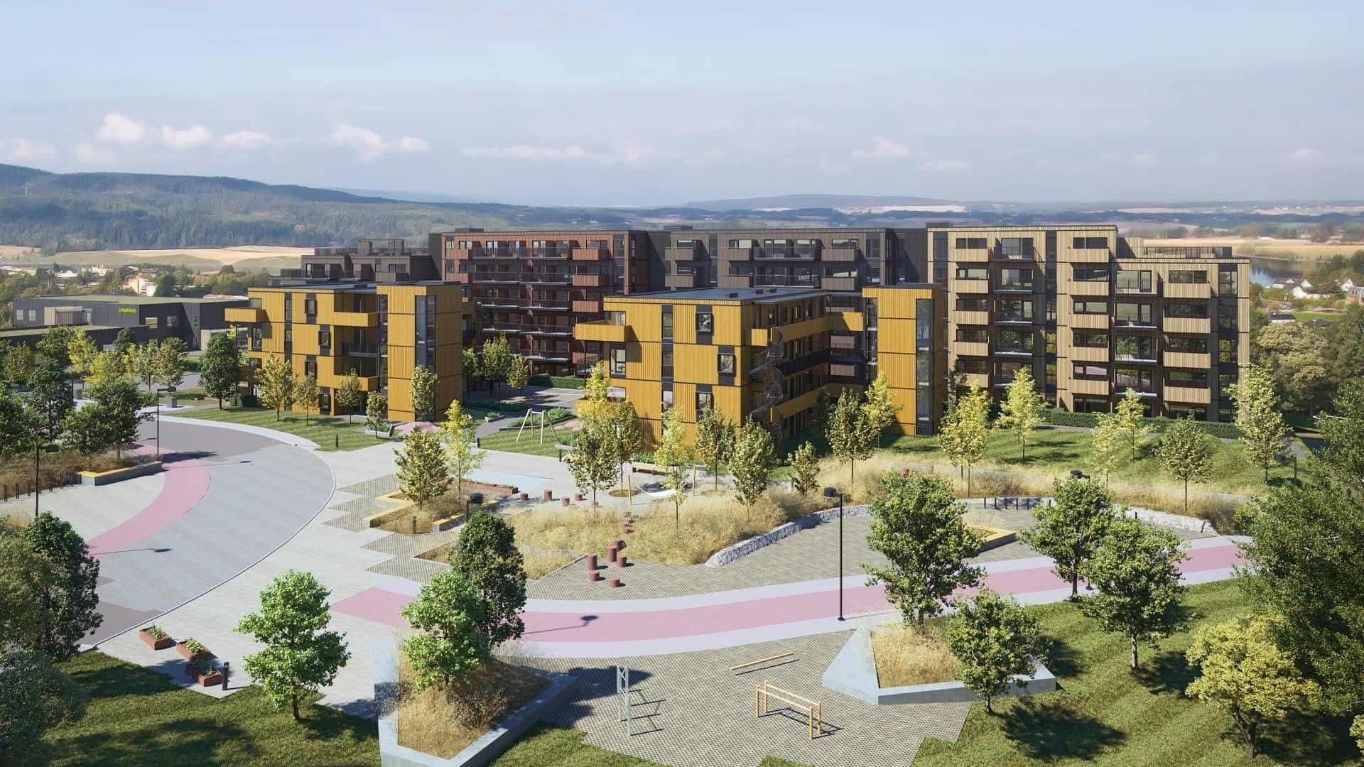 STOPPET: Fossumlunden skulle bygges like ved Sørumsand i Lillestrøm. Totalt var det planlagt 142 leiligheter fordelt over seks bygg. | Foto: Bonum