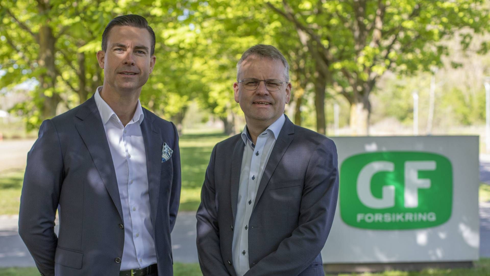 Mark Palmberg, ny adm. direktør i GF Forsikring (til venstre) og Torben B. Pedersen, bestyrelsesformand i GF Forsikring (til højre). | Foto: GF Forsikring