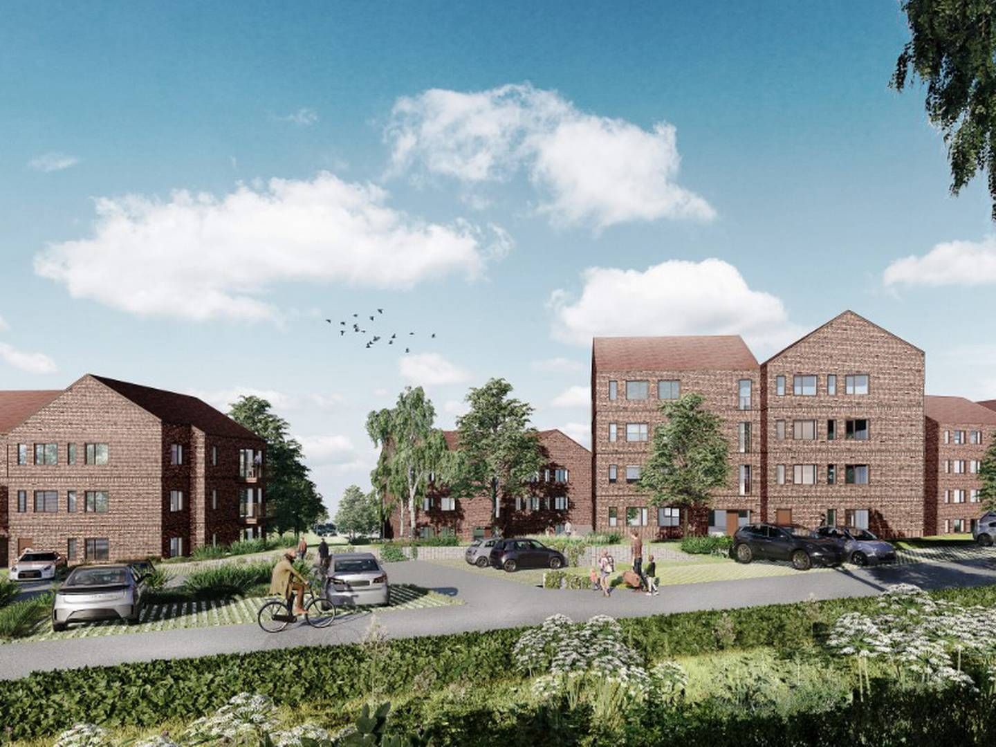 Boligerne i Munkesøhuse bliver fra 57 til 124 kvm store og vil blive fordelt på syv punkthuse med ca. 8800 etagemeter bolig i alt. | Foto: PR-visualisering