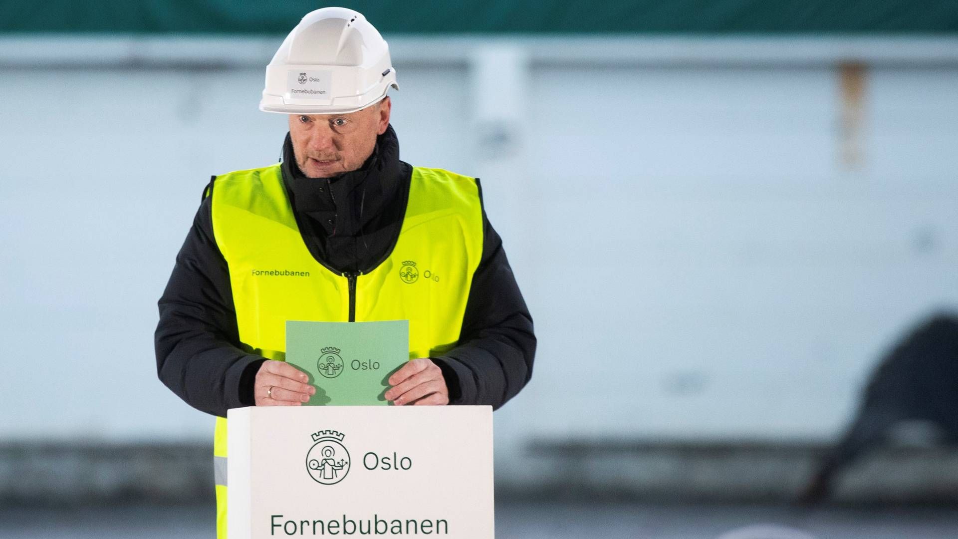 Oslos byrådsleder Raymond Johansen under anleggsstarten av den nye Fornebubanen i desember 2020. | Foto: Terje Pedersen, NTB