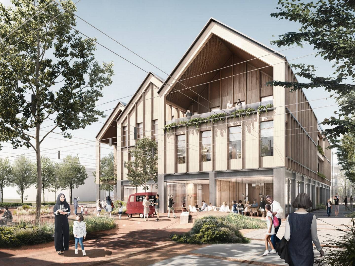 Projektet i Viby Syd skulle bl.a. indeholde et torv og et medborgerhus beklædt med træ. | Foto: PR-visualisering / Aart Architects