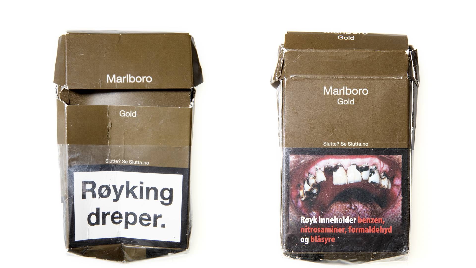 Inspirationen til de neutrale og brune cigaretpakker er hentet fra Norge, hvor de har set ud som på billedet siden 2019. | Foto: Peter Hove Olesen