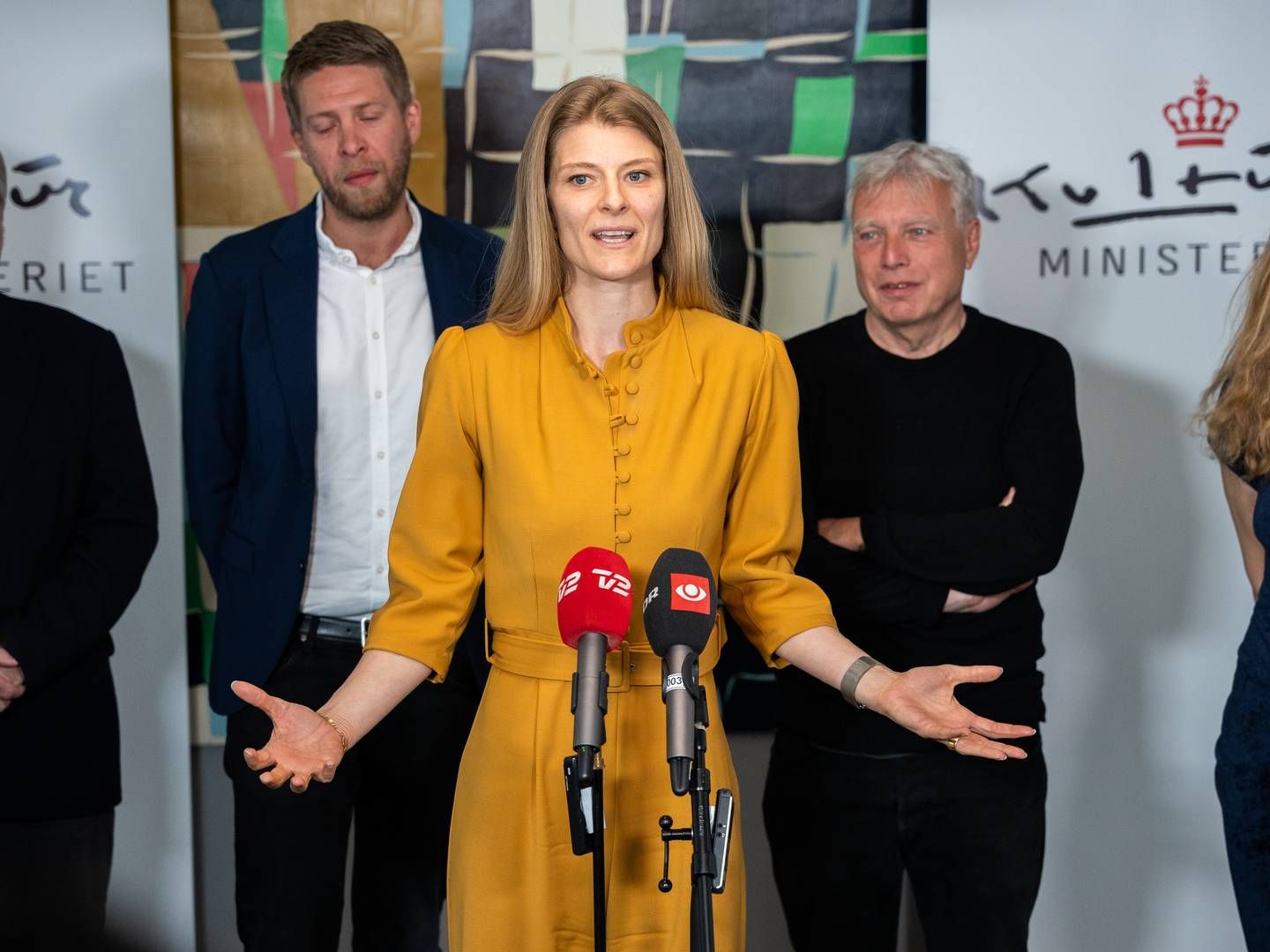 Kulturminister Ane Halsboe-Jørgensen ved præsentationen af medieforliget lørdag 21. maj. | Foto: Emil Helms/Ritzau Scanpix
