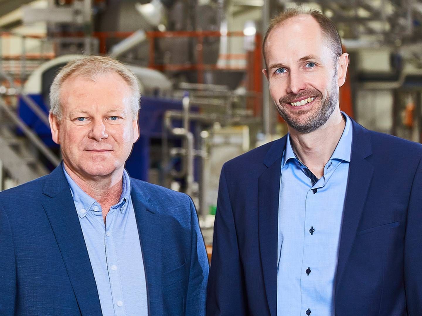 Adm. dikretør Henrik Hedegaard (tv.) og økonomidirektør Henrik Holm (th.) i Hornsyld Købmandsgård kan se tilbage på et 2021 med genfundet vækst.