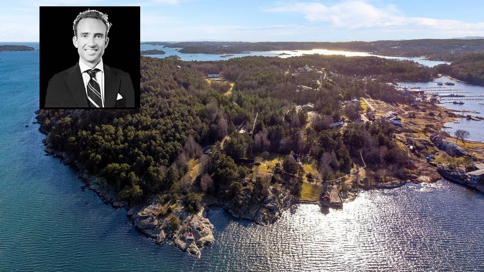 SOLGT: Forsvarsbygg la ut Mågerø leir med en prisantydning på 65 millioner kroner. Eiendommen er solgt til Surfside Holding, eid av Morten Astrup (innfelt). | Foto: Storm Capital / Forsvarsbygg