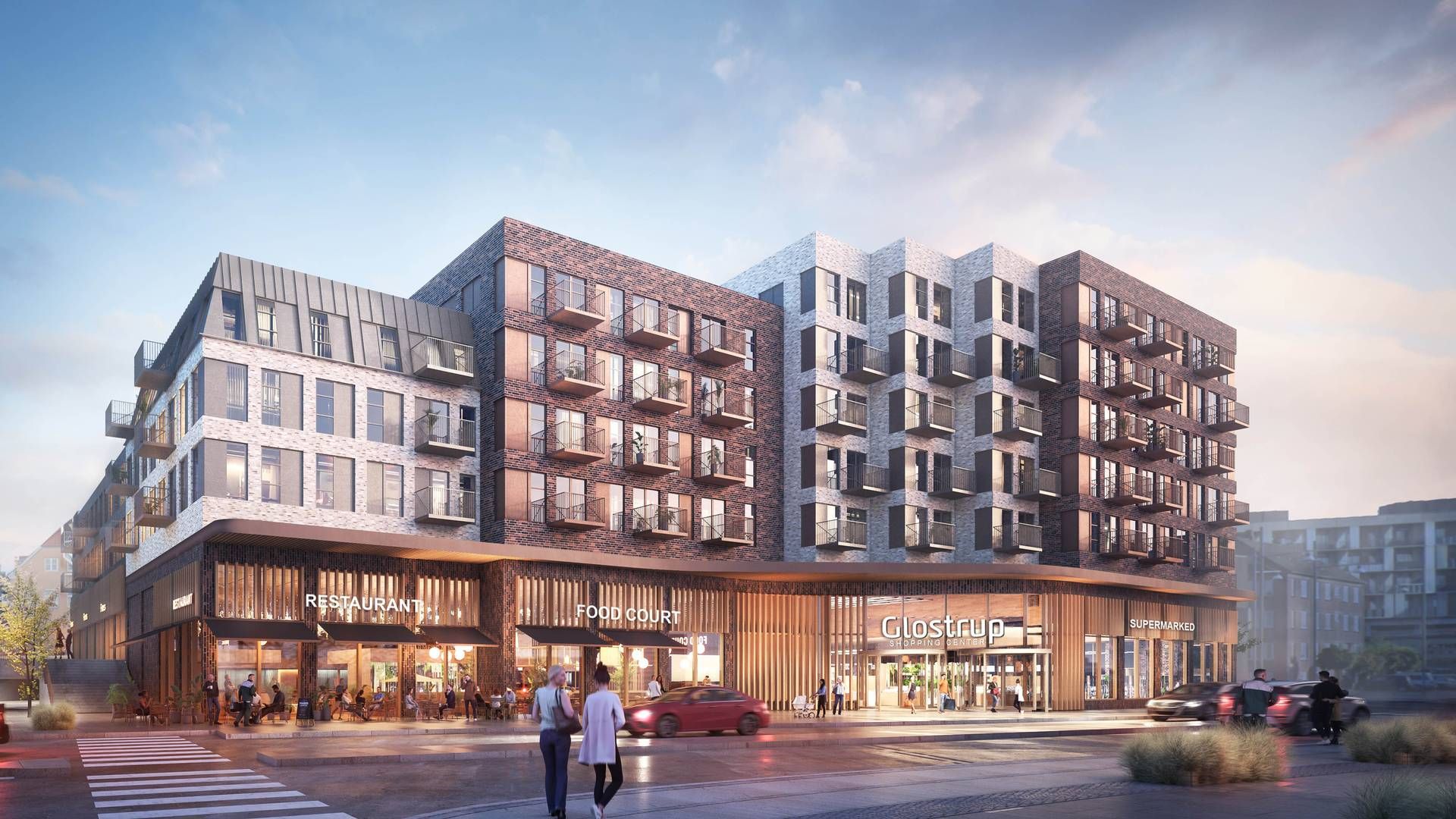 En foreløbig skitse af, hvordan Glostrup Shoppingcentre i fremtiden kan komme til at se ud, når der udbygges med boliger. | Foto: PR-visualisering
