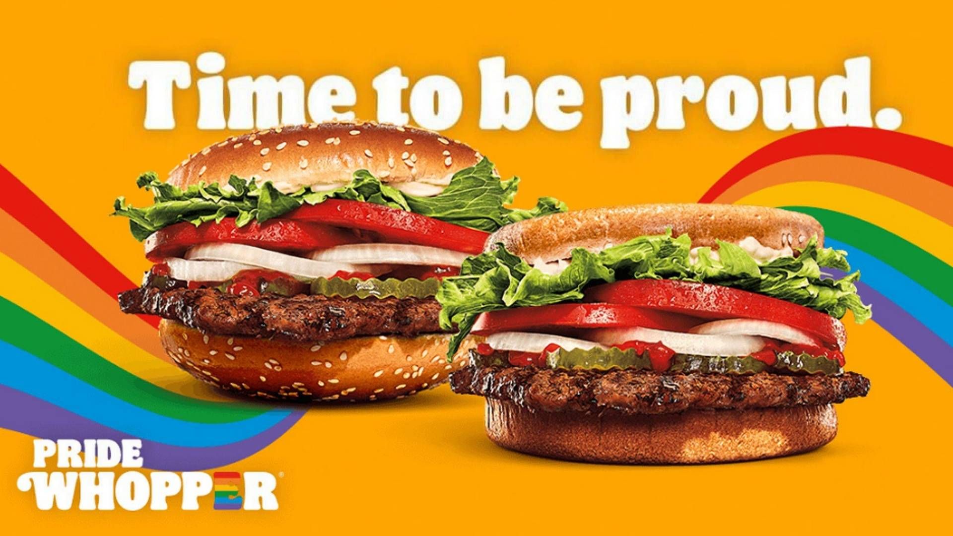 Pride Whopperen fra Burger King har den samme del af burgerbollen som top og bund. | Foto: Burger King PR