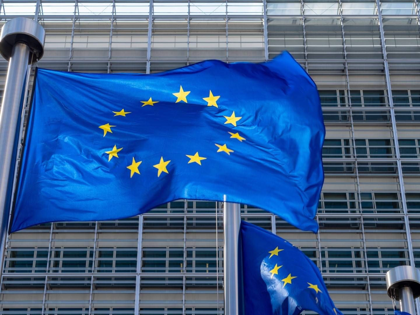 Europaflaggen vor der Europäischen Kommission in Brüssel. | Foto: picture alliance / Daniel Kalker | Daniel Kalker