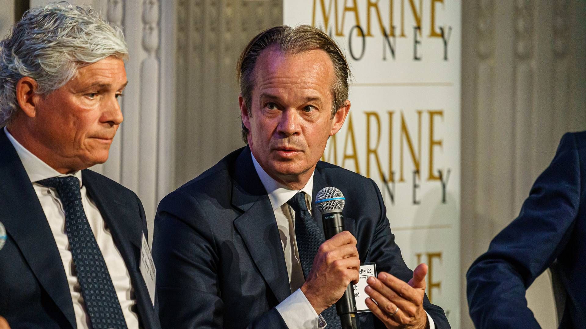 Hafnia CEO Mikael Skov (left) and Torm CEO Jacob Meldgaard (right) at the Marine Money conference in New York. | Photo: David Butler