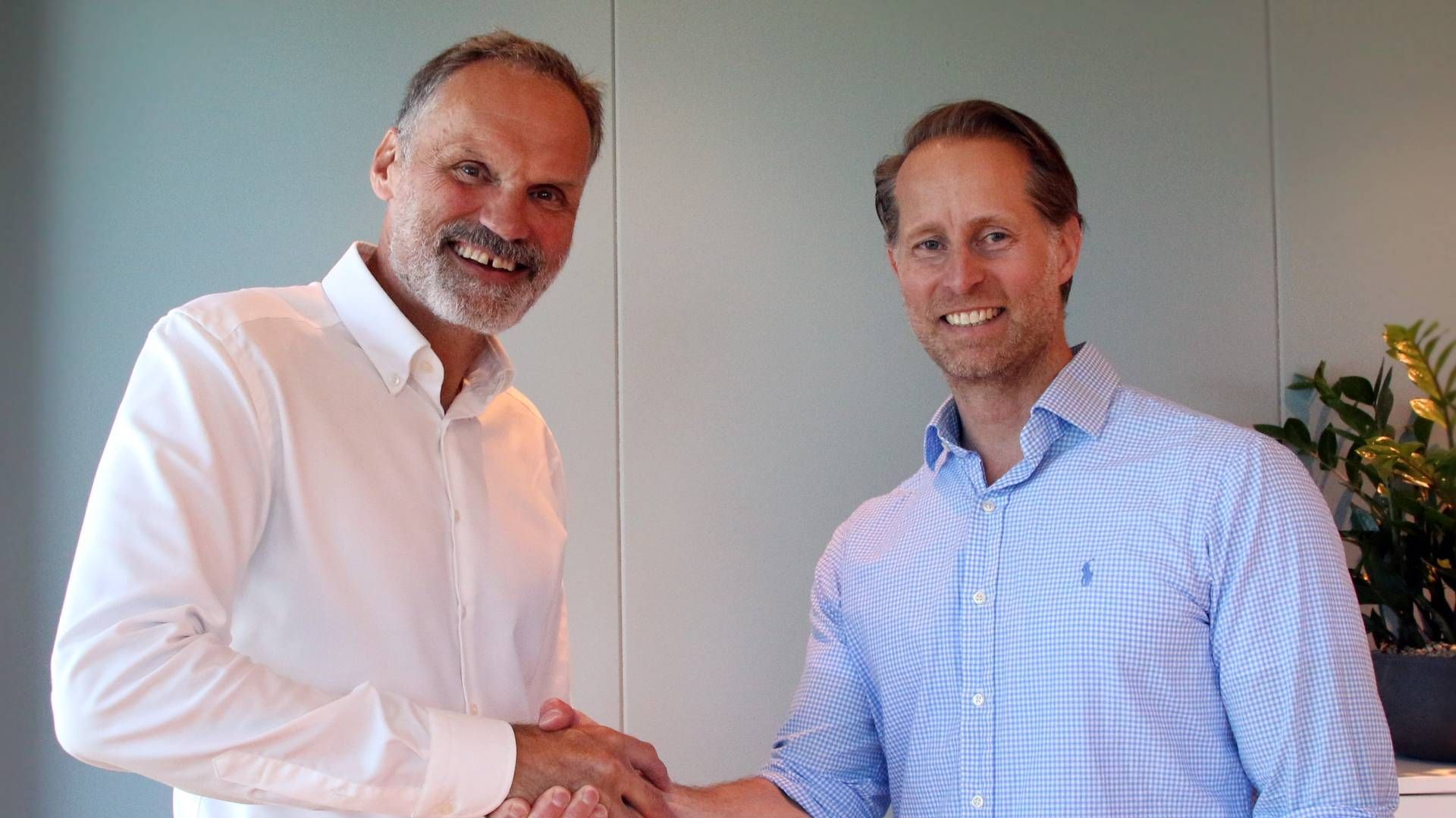 Administrerende direktør Klaus-Anders Nysteen (venstre) i Kredinor og administrerende direktør Christoffer Andvig i Neonomics. | Foto: Kredinor